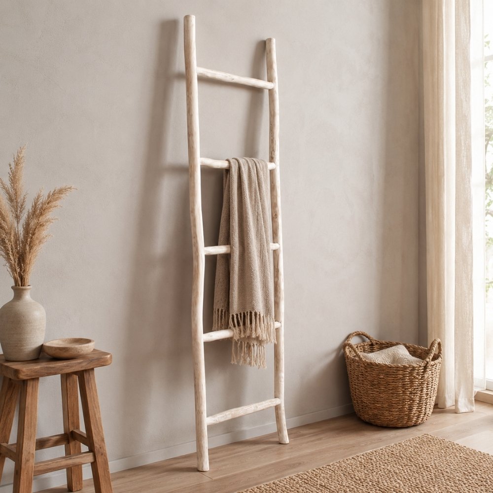 Deko-Leiter KEPALA H150cm White-Wash Teak Handtuchhalter