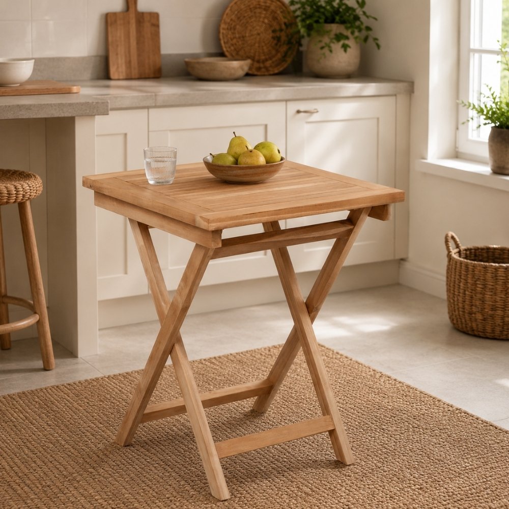 Klappbarer Teak Esstisch KURSI 70cm Natural Balkontisch