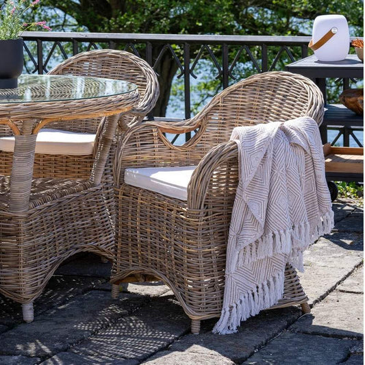 Formschöner Rattan-Sessel CHARLOTTE Natural Grey inkl. Sitzkissen