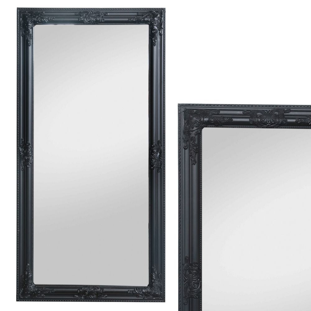 Eleganter Barock Spiegel BESSA 100x50cm schwarz matt Holzrahmen