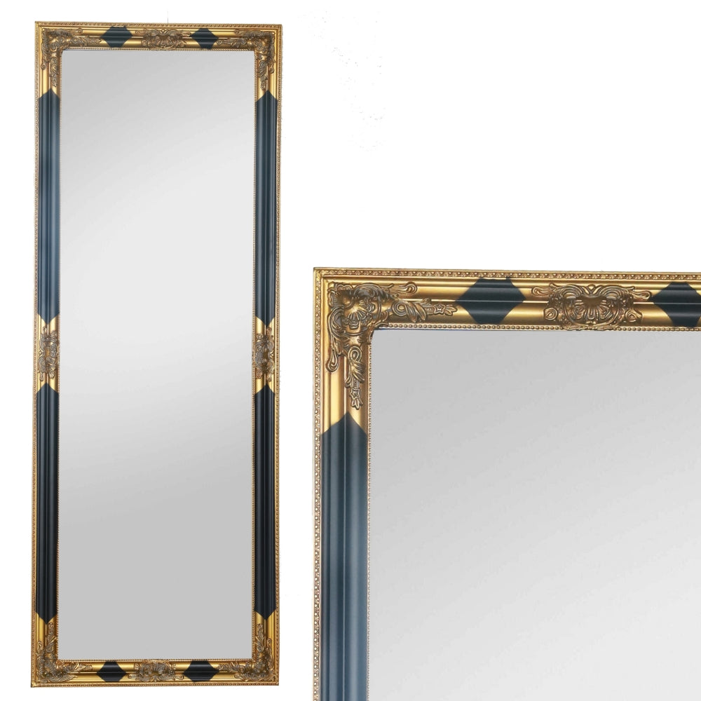 Eleganter Barock Spiegel BESSA 180x60cm schwarz-gold Holzrahmen
