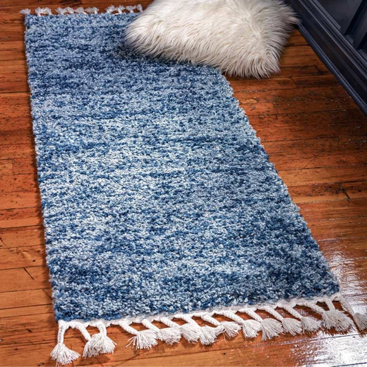 Teppich "High Shaggy" Läufer Blau 80x250 cm
