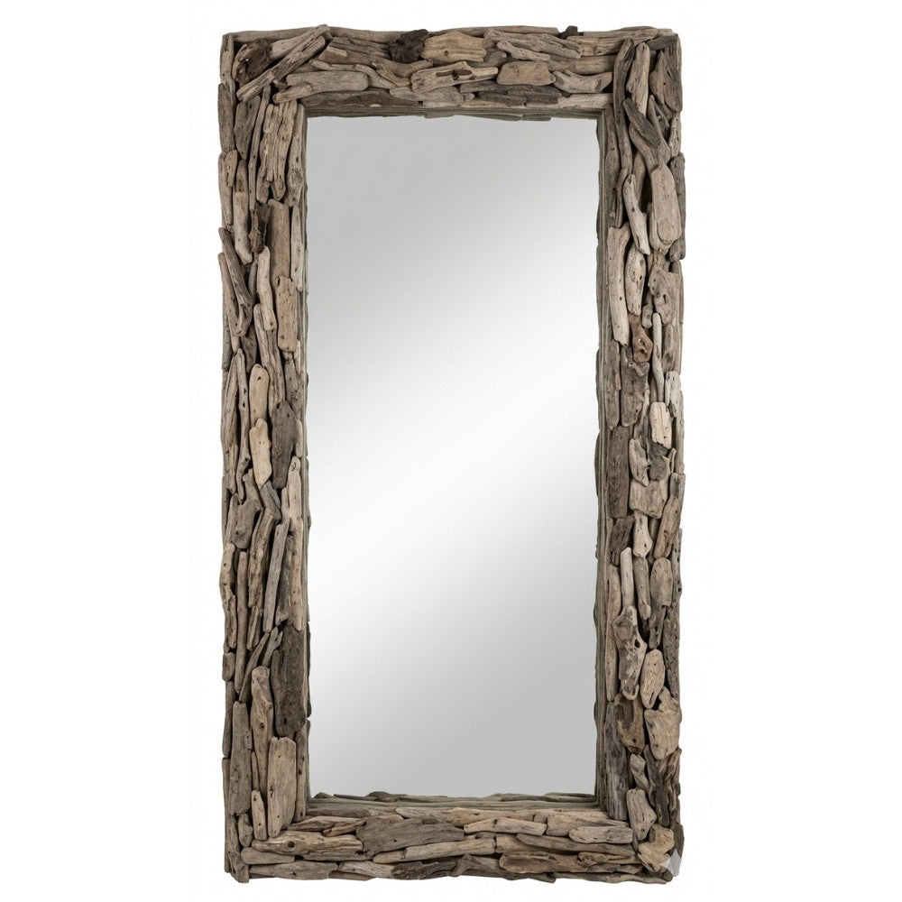 Unikat Spiegel MOSAIK 200cm Treibholz grau-braun Massivholz