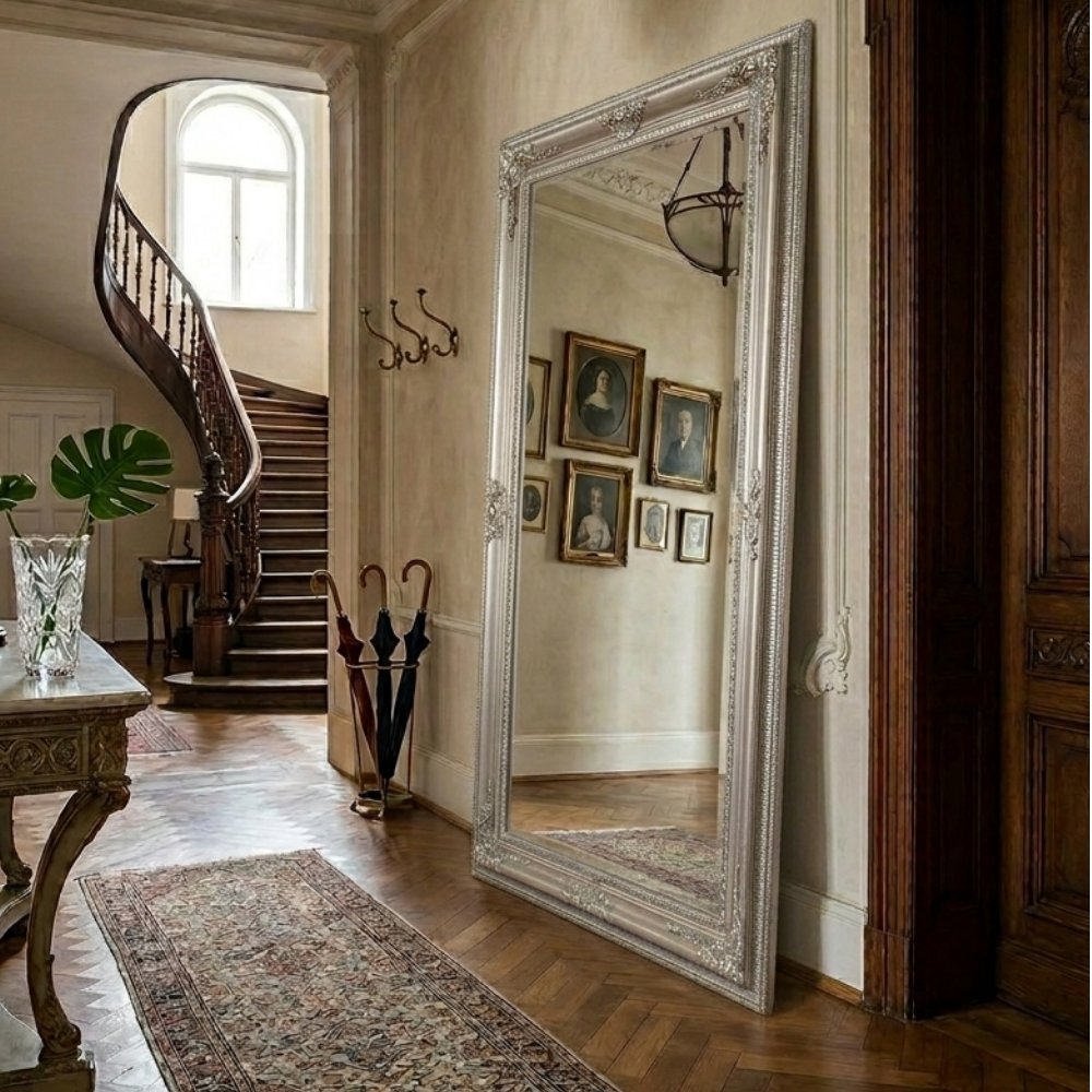 Romantischer Barock Spiegel EVE Silber-Antik ca. 180x100cm