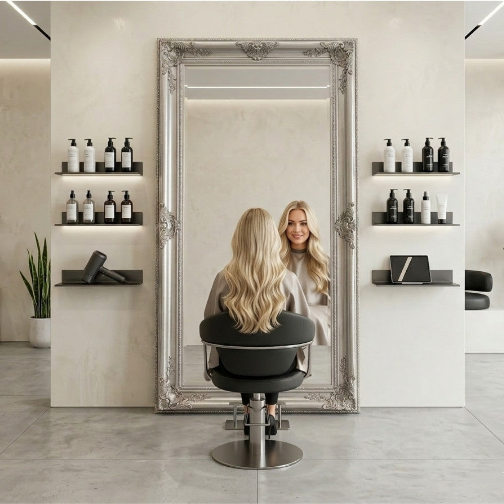 Romantischer Barock Spiegel EVE Silber-Antik ca. 180x100cm