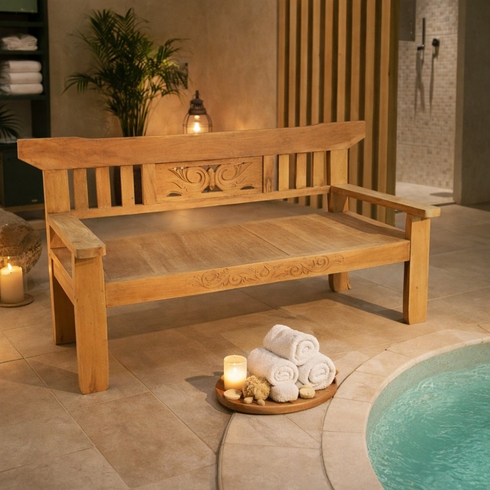 Stabile Teak Sitzbank PADAR 180cm Natural Handarbeit Gartenbank