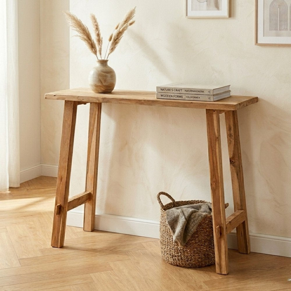 Massivholz Konsolentisch NIRONA 90cm recyceltes Teakholz Konsole