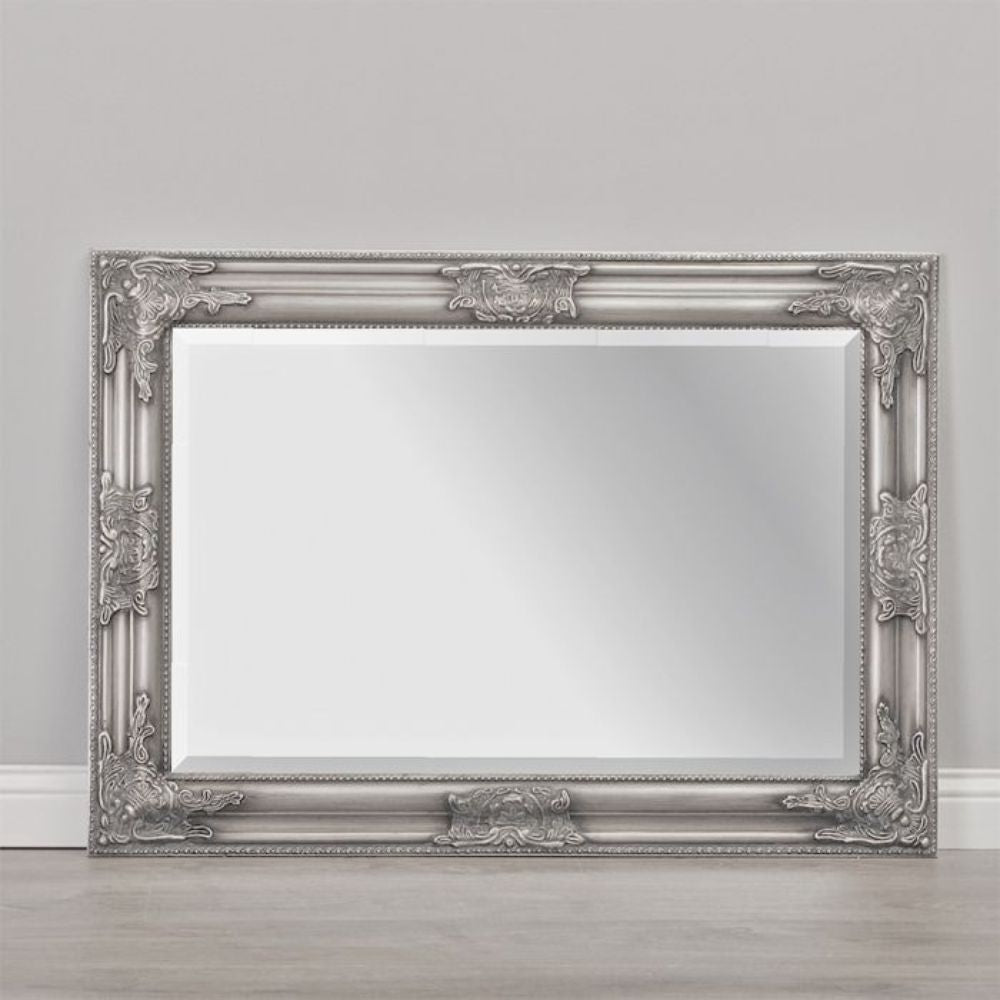 Eleganter Barock-Spiegel BESSA 80x60cm silber-antik Holzrahmen