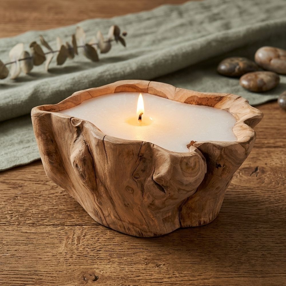 Individuelle Teak Kerze CERO ca. D30cm Unikat