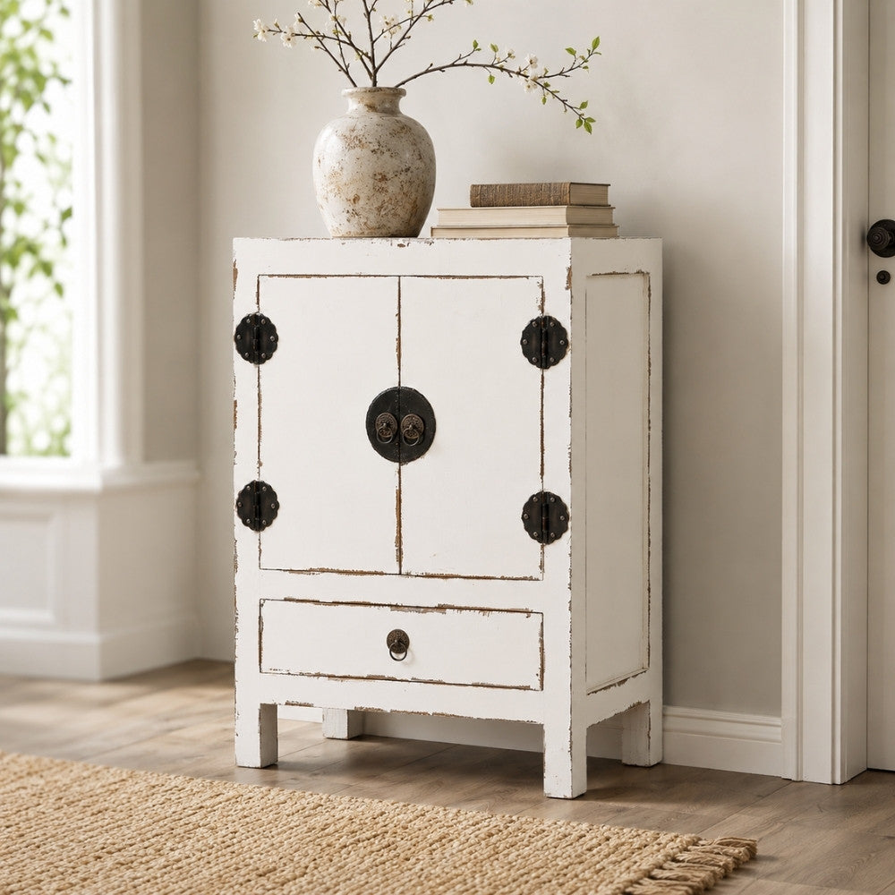 Massivholz Kommode ASIA 85cm Shabby Weiß