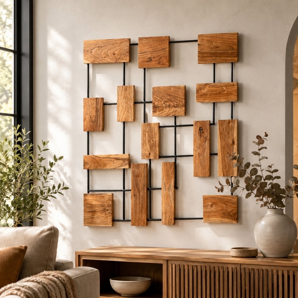 Wand-Deko-Objekt PARETO 70x70cm Unikat Akazienholz Wandbild