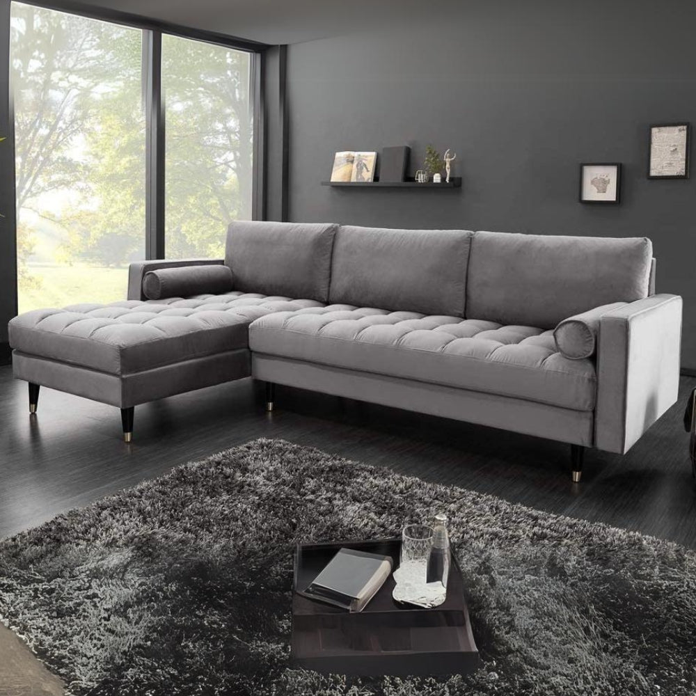 Ecksofa 260cm Ottomane beidseitig COMFORT grau Samt Federkern