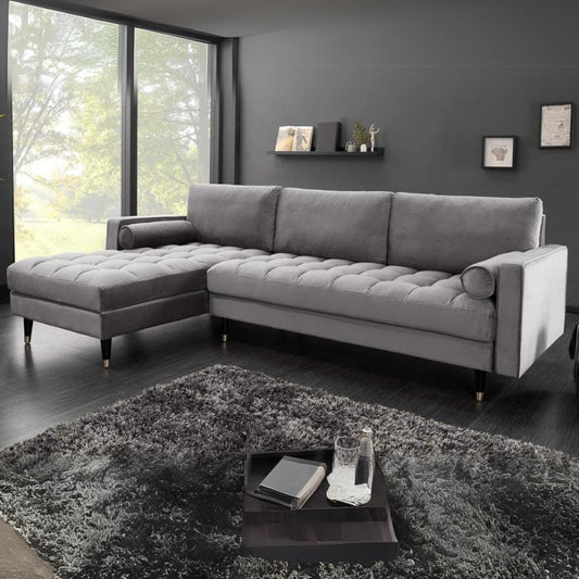 Ecksofa 260cm Ottomane beidseitig COMFORT grau Samt Federkern
