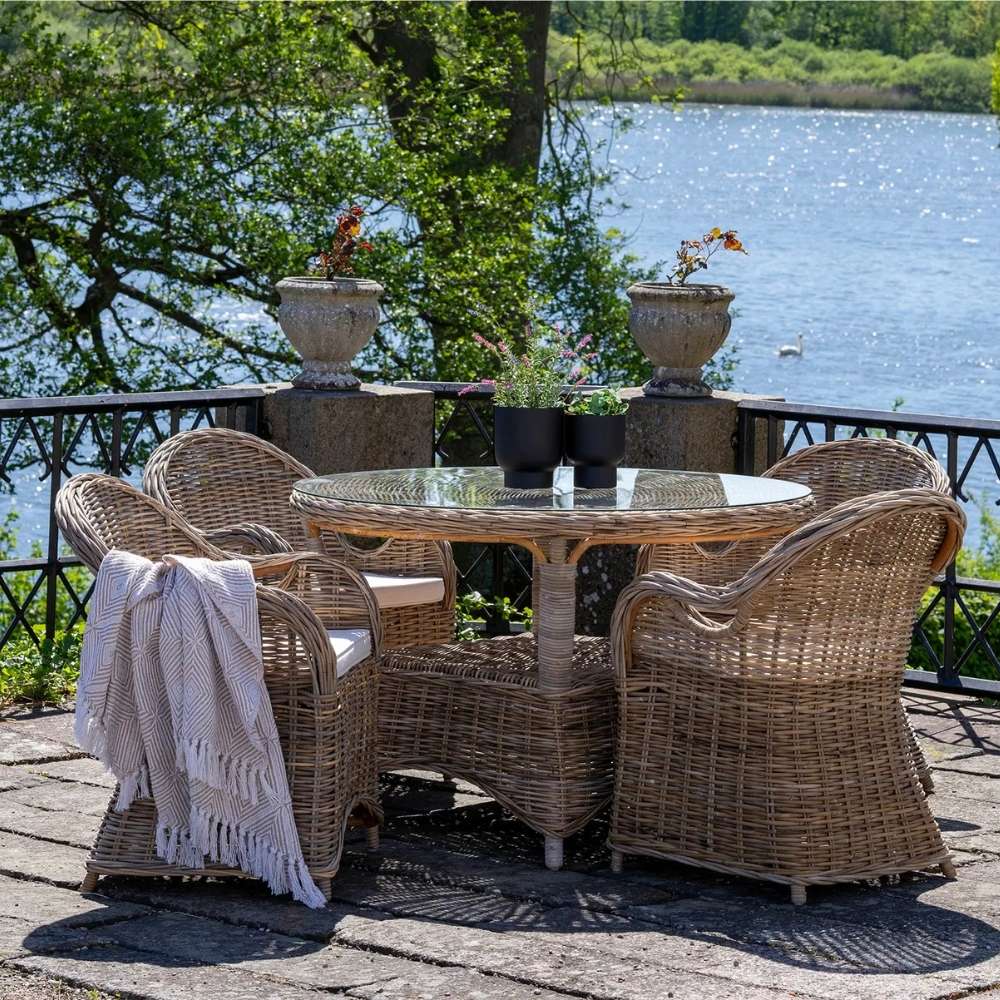 Formschöner Rattan-Sessel CHARLOTTE Natural Grey inkl. Sitzkissen