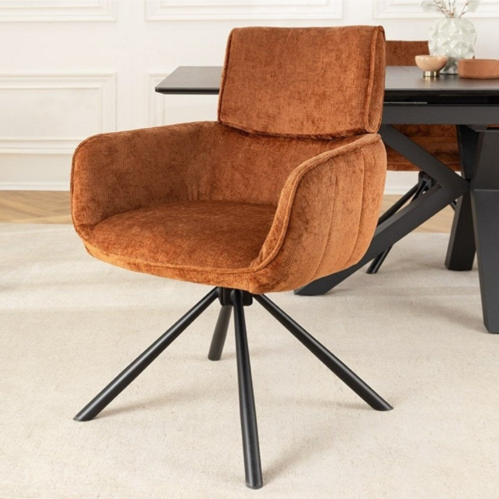 Retro Drehstuhl UNICO rost-braun Chenille schwarzes Metallgestell