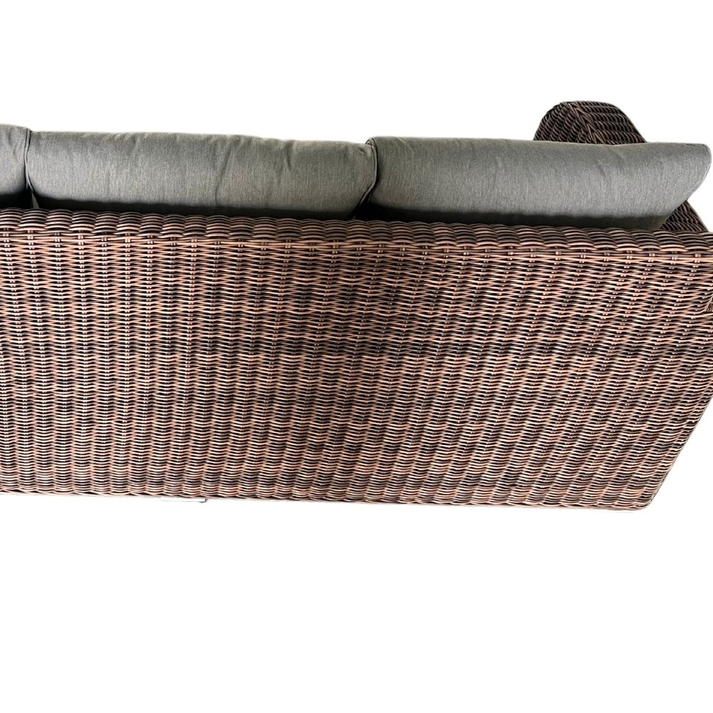 3er Lounge Sofa VITA rundes Polyrattan Natural-Brown Gartenmöbel