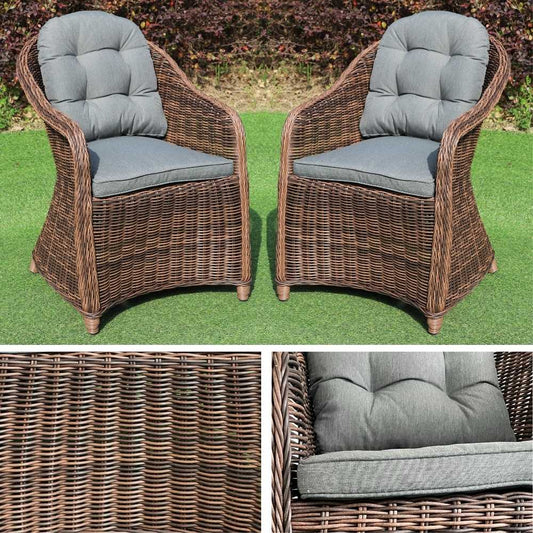 2er Set Sessel BELLA rundes Polyrattan Natural-Brown Gartenstuhl