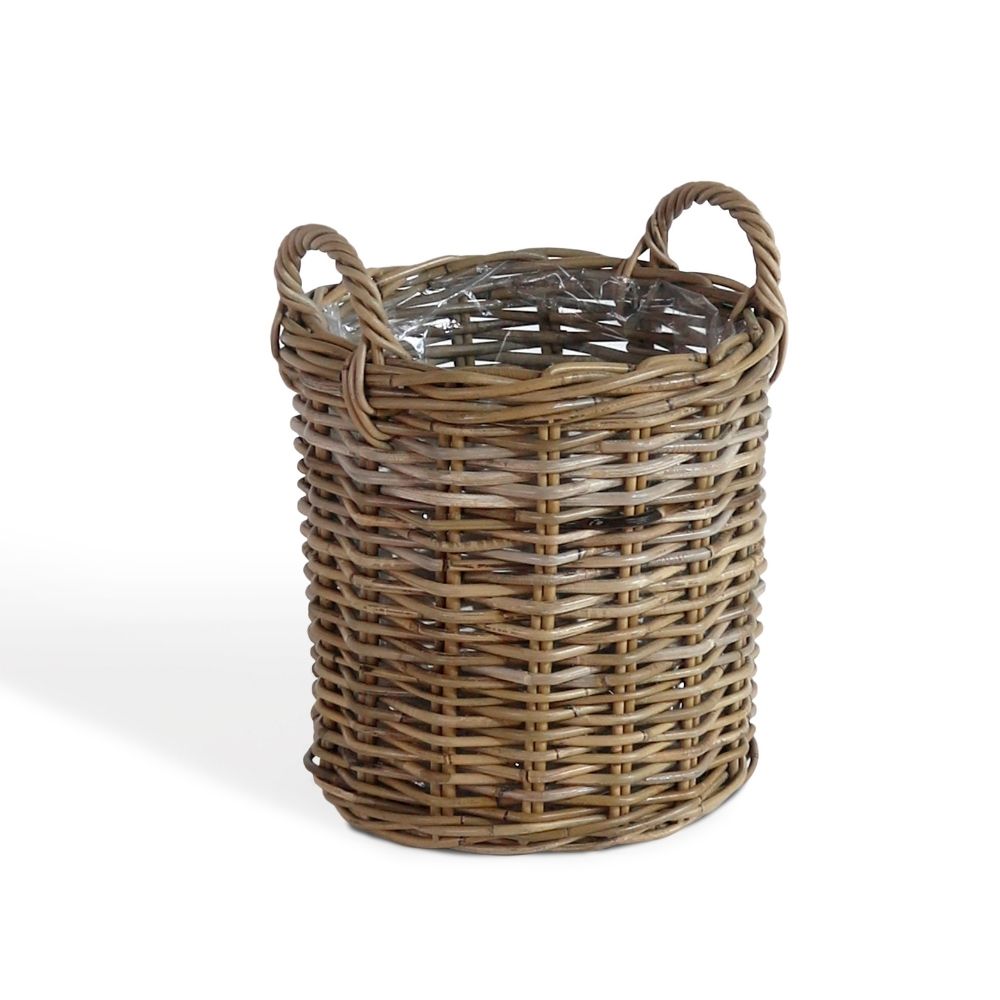 Natur Rattankorb BAKUL rund Grey 30cm Pflanzkorb Inlay Griffe