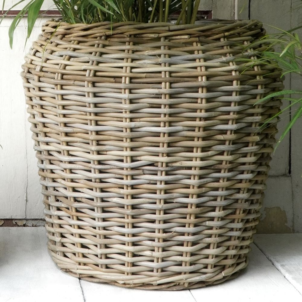 Pflanzkorb BÜSUM Natural Grey ca. 50cm Natur-Rattan Korb Übertopf – LebensWohnArt