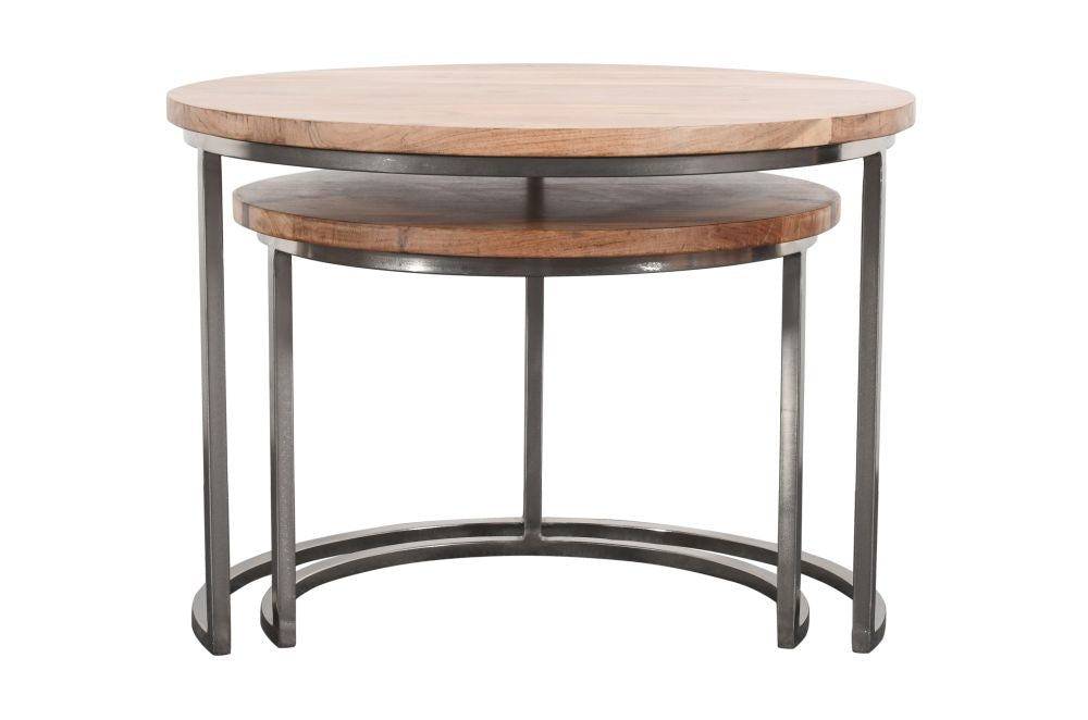 2-tlg. Couchtisch-Set DUETTA Akazie ca. D75/60cm silberne Metallbeine