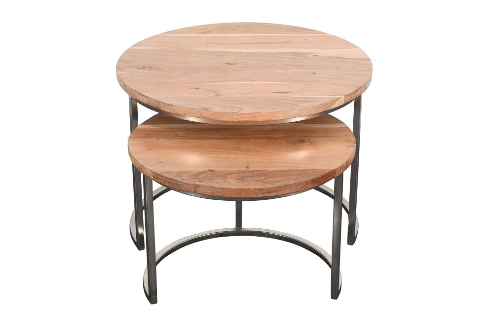 2-tlg. Couchtisch-Set DUETTA Akazie ca. D75/60cm silberne Metallbeine