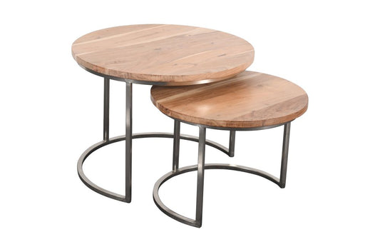 2-tlg. Couchtisch-Set DUETTA Akazie ca. D75/60cm silberne Metallbeine