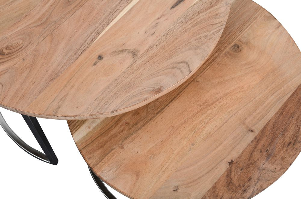 2-tlg. Couchtisch-Set DUETTA Akazie ca. D75/60cm silberne Metallbeine