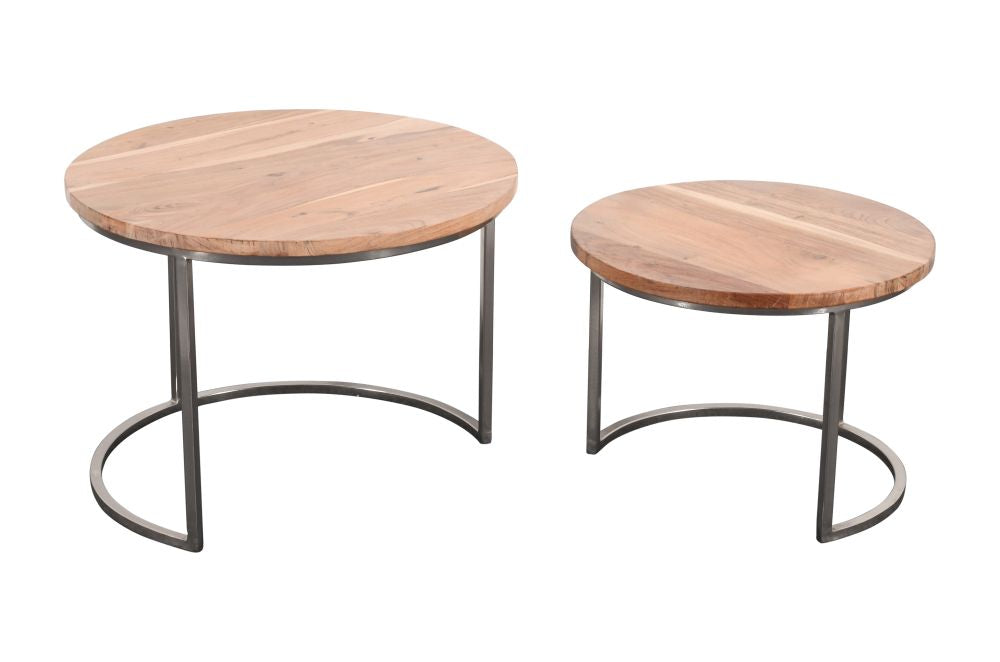 2-tlg. Couchtisch-Set DUETTA Akazie ca. D75/60cm silberne Metallbeine