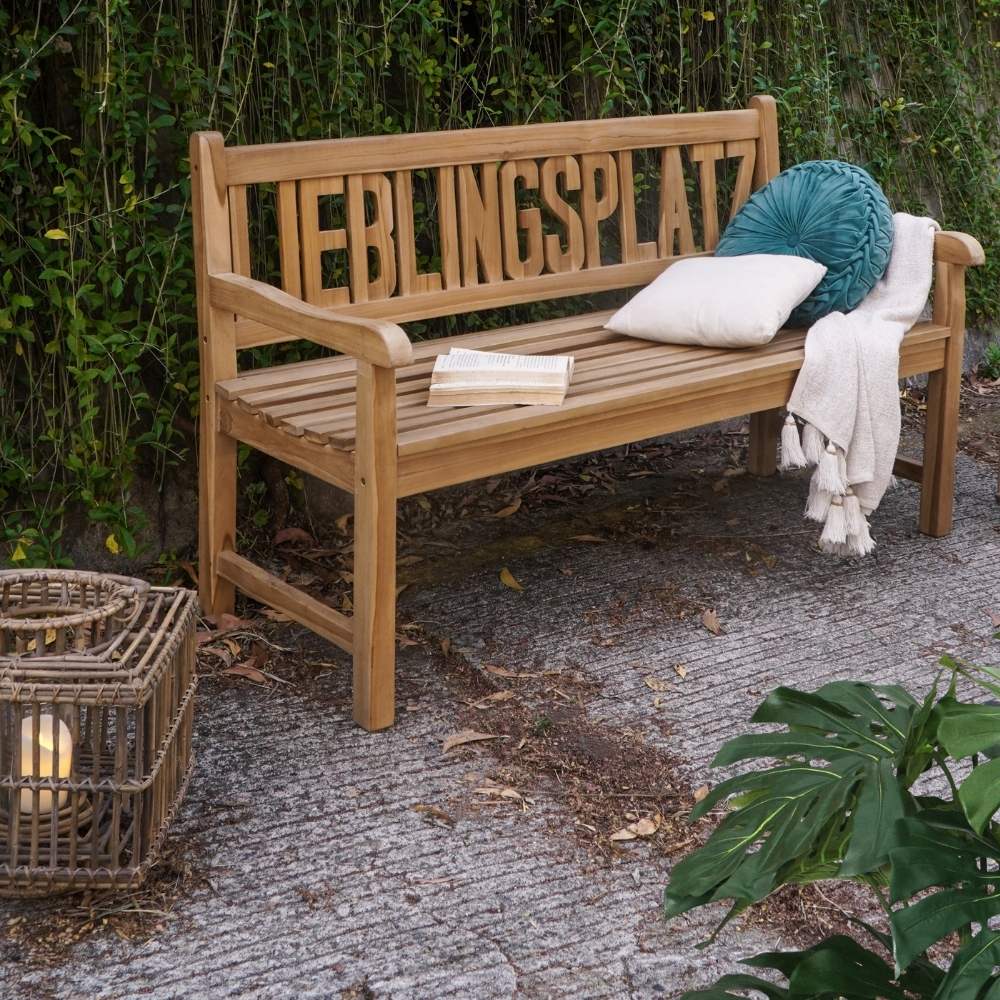 Massive Teak Sitzbank LIEBLINGSPLATZ 130cm Gartenbank Holzbank