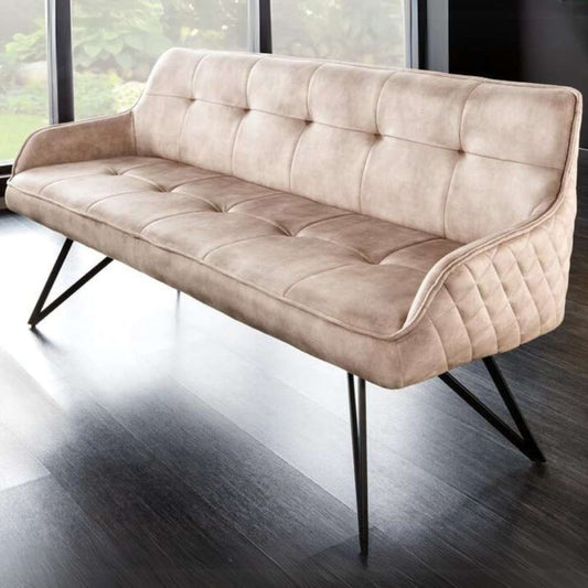 Elegante Sitzbank HORA ca.160cm Samt sand Retrostil Armlehnen
