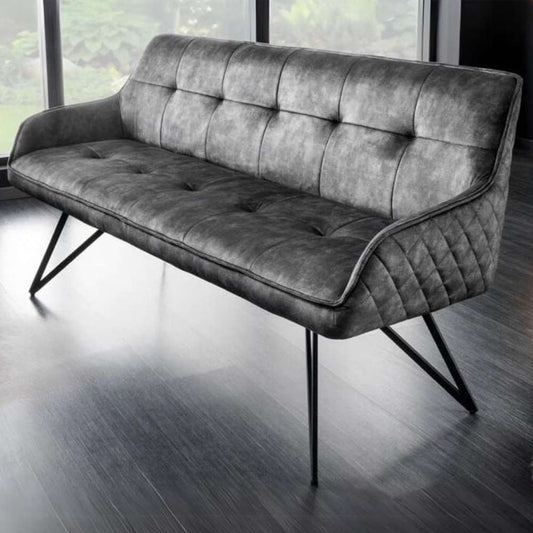 Elegante Sitzbank HORA ca.160cm Samt grau Retrostil Armlehnen