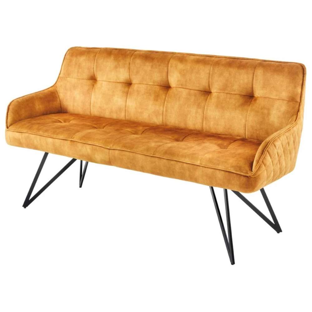 Elegante Sitzbank HORA ca.160cm Samt ocker-gelb Retrostil Armlehnen