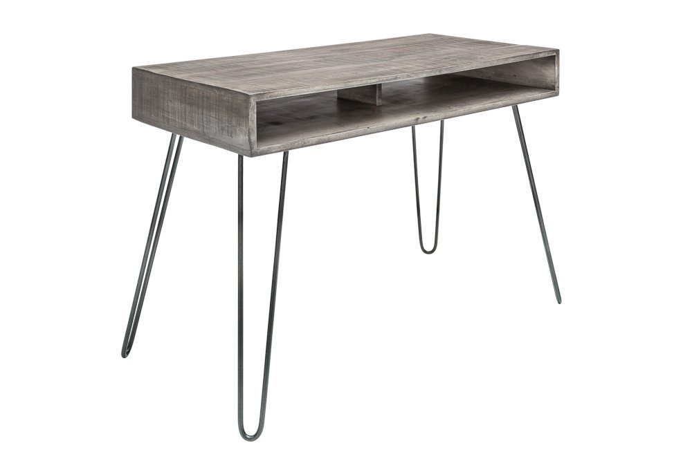 Industrie-Look Schreibtisch ALINA 100cm grau Mangoholz Metallbeine