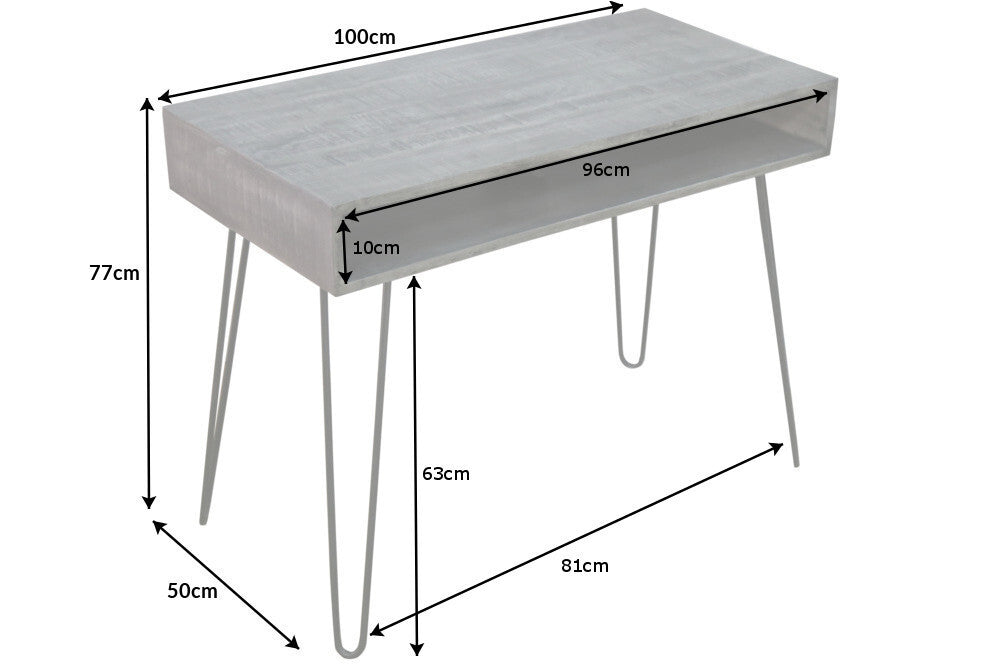 Industrie-Look Schreibtisch ALINA 100cm grau Mangoholz Metallbeine