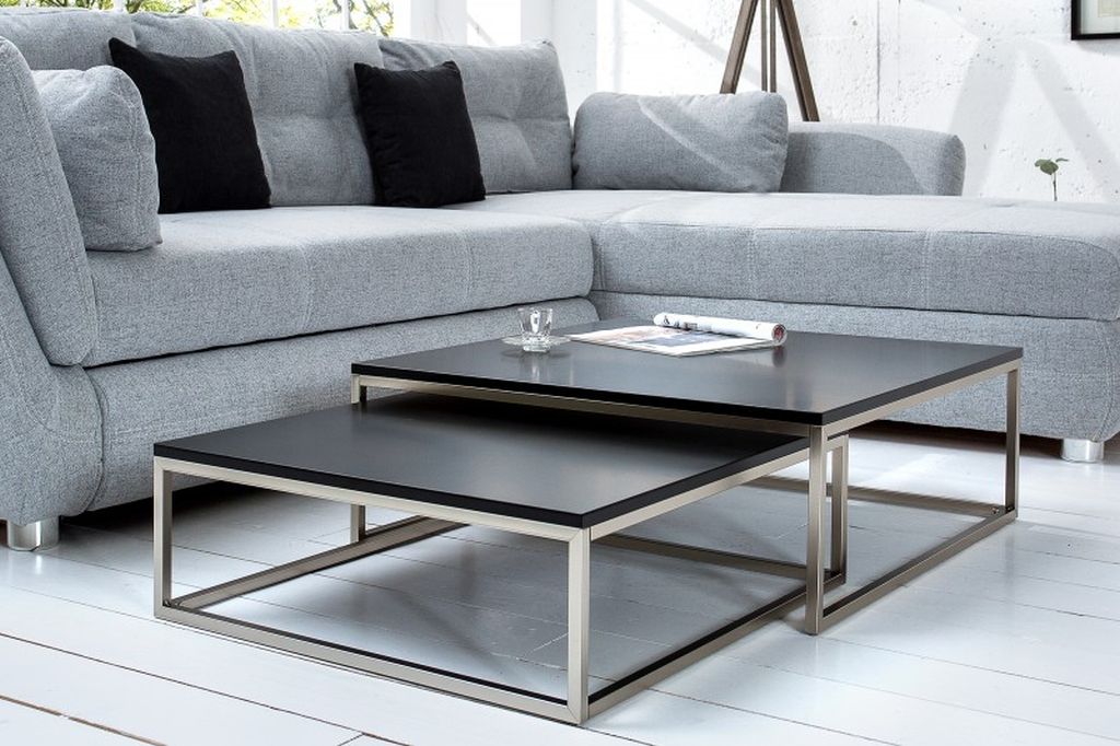 2er Set Design Couchtisch MENTO schwarz gebürsteter Stahl 75cm