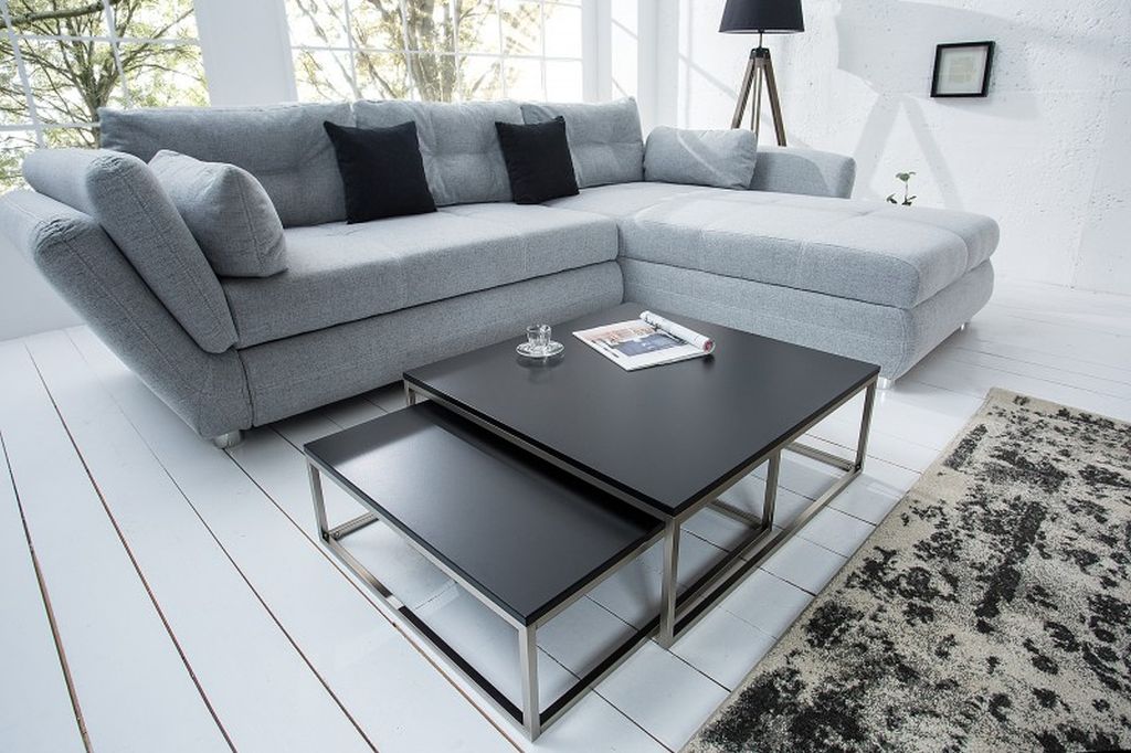 2er Set Design Couchtisch MENTO schwarz gebürsteter Stahl 75cm