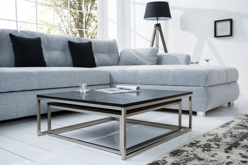 2er Set Design Couchtisch MENTO schwarz gebürsteter Stahl 75cm