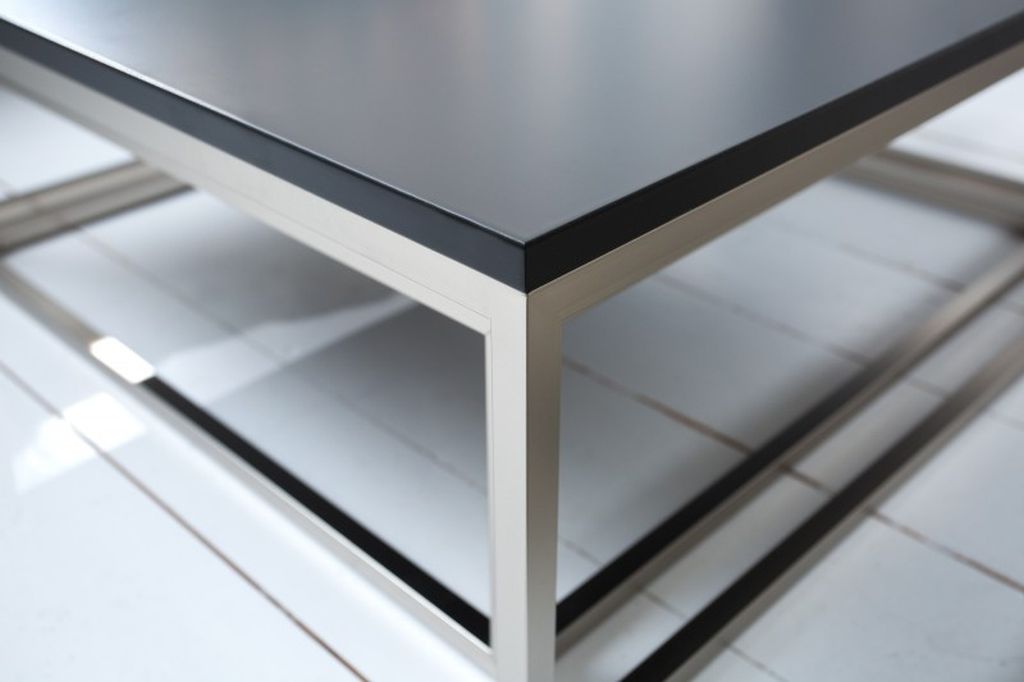 2er Set Design Couchtisch MENTO schwarz gebürsteter Stahl 75cm