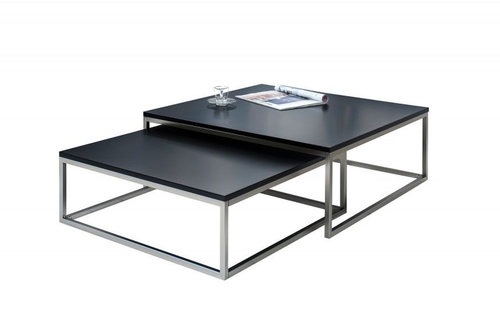2er Set Design Couchtisch MENTO schwarz gebürsteter Stahl 75cm
