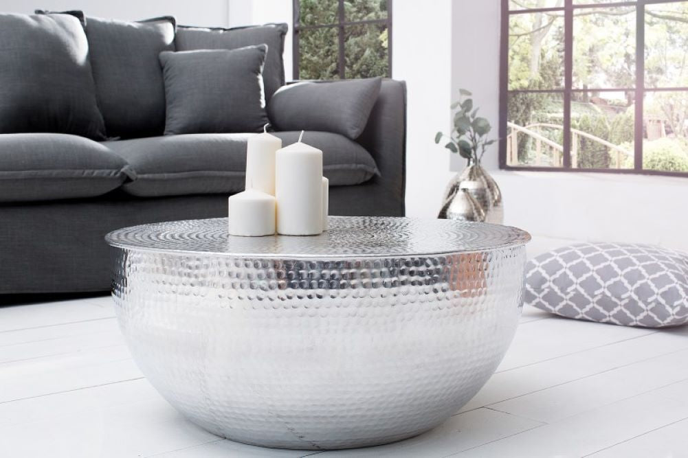 Design Couchtisch MARTELLO No.1 Aluminium 60cm silber Hammerschlag