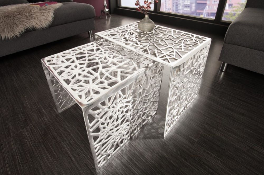 Design Couchtisch 2er Set RIAS Aluminium ca.49cm silber