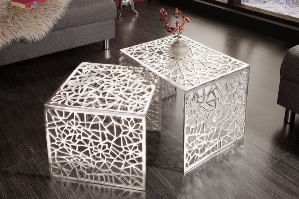 Design Couchtisch 2er Set RIAS Aluminium ca.49cm silber