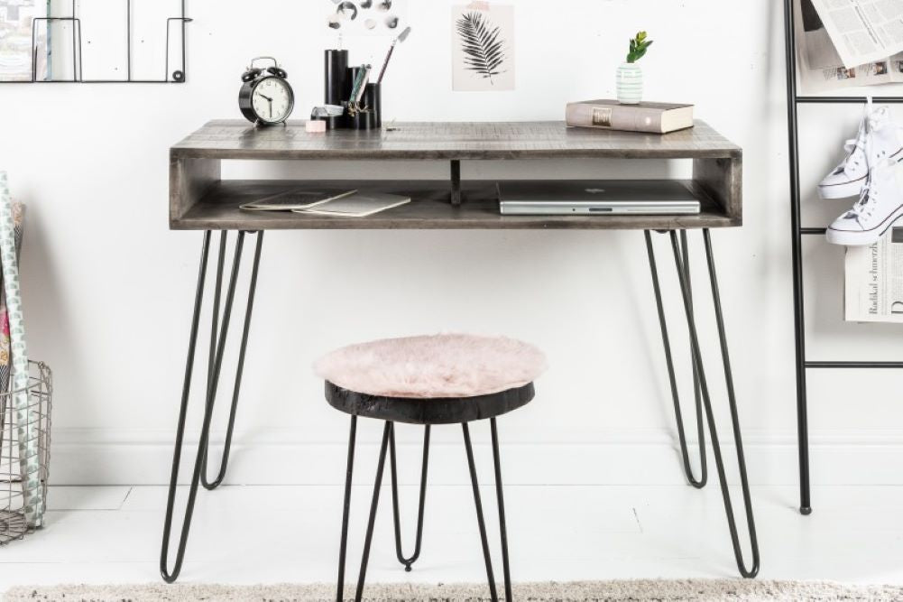 Industrie-Look Schreibtisch ALINA 100cm grau Mangoholz Metallbeine