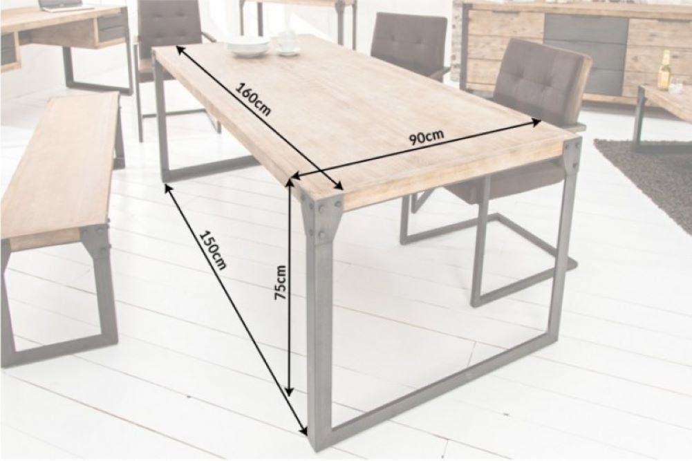 Industrie Design Esstisch TORY 160cm Akazie gekälkt