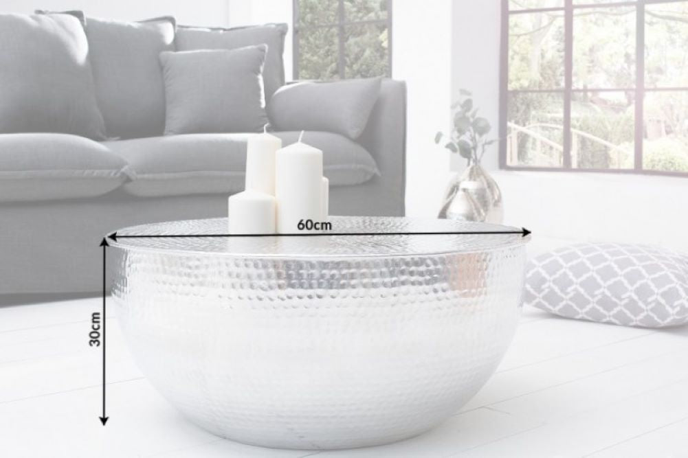 Design Couchtisch MARTELLO No.1 Aluminium 60cm silber Hammerschlag