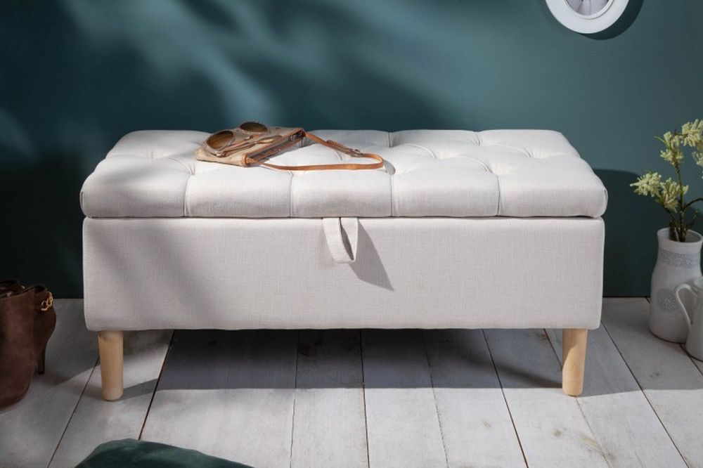 Elegante Truhenbank MODAN beige ca.100cm Stauraum – LebensWohnArt