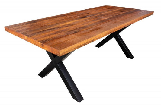 Industrie-Design Esstisch FLAMMA 180cm Mangoholz X-Gestell