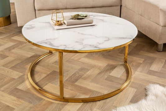Eleganter Couchtisch MARMO 80cm weiss gold Marmor-Dekor