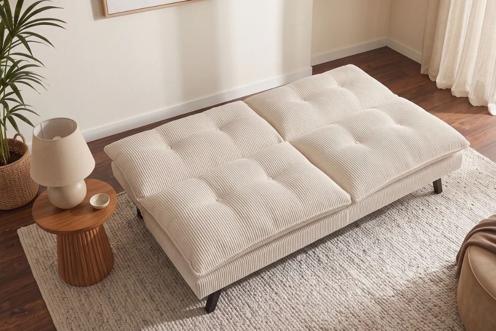 Schlafsofa CAPULO Beige Cord 190cm 3-Sitzer Couch modern