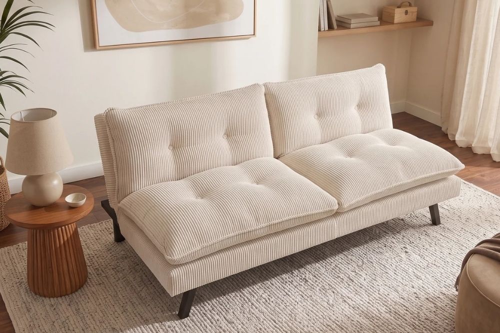 Schlafsofa CAPULO Beige Cord 190cm 3-Sitzer Couch modern